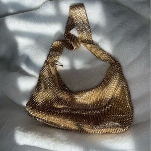 Gold Mesh Rhinestone Shoulder Bag